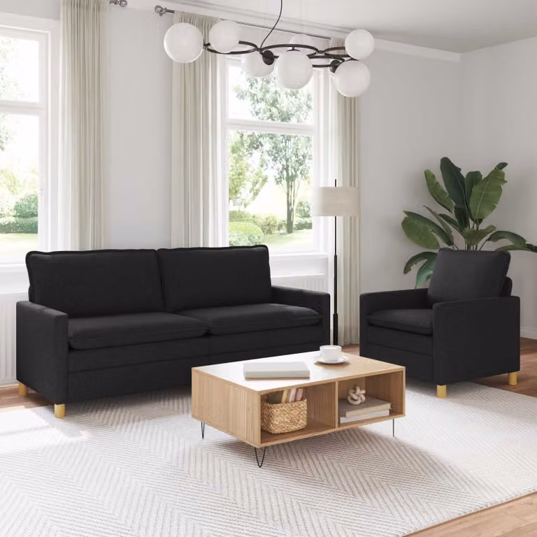 Set di 2 divani vidaXL moderni in tessuto nero per soggiorno con struttura in metallo e coperture rimovibili