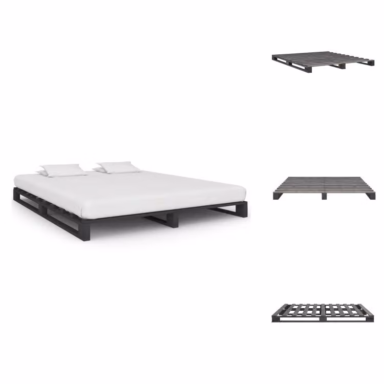 vidaXL Letto a pallet grigio in pino massiccio 180×200 cm - Letti e strutture letto