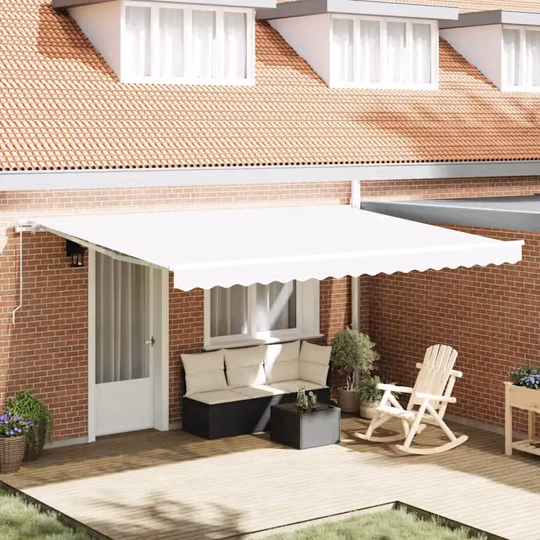 vidaXL Tenda retrattile con bracci pieghevoli in alluminio e poliestere, Bianco, L: 450 cm, P: 350 cm, H: 165 cm