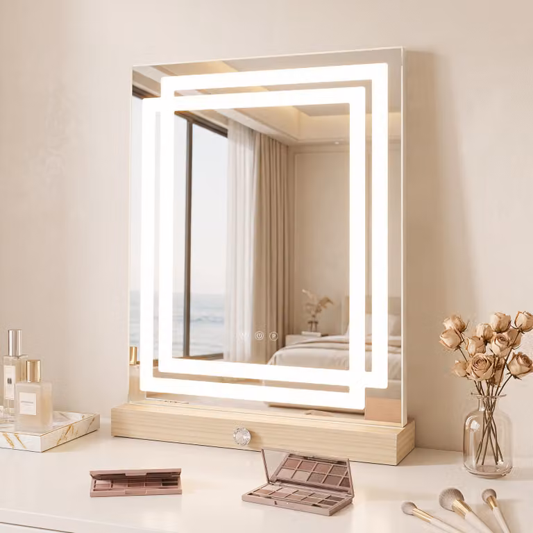 Specchio da tavolo Costway con luci LED regolabili e controllo smart touch, bianco, rettangolare
