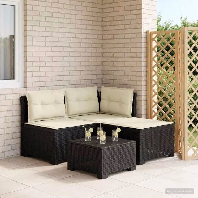 Divano da giardino a 3 posti vidaXL con cuscini beige e struttura in rattan antracite resistente alle intemperie