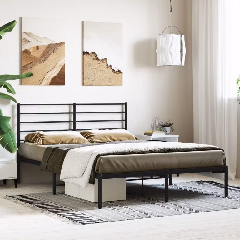 The Living Store Struttura letto con testiera in metallo nero 150x200 cm