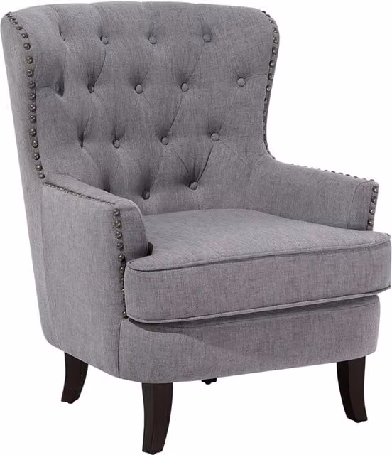 Poltrona Wingback Chesterfield BELIANI in tessuto grigio con schienale capitonné e gambe in legno, L: 93 cm, P: 75 cm, H: 90 cm