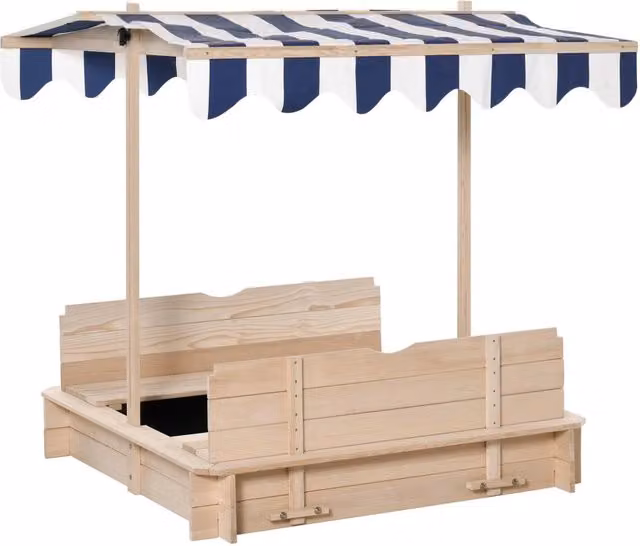Sabbiera da Esterno con Tettuccio Parasole 106x106x121 cm in Legno Bianco e Blu