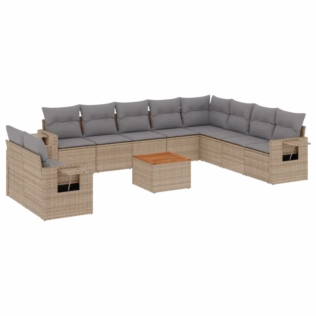 vidaXL Set Divani da Giardino 11 pz in Polyrattan con Cuscini Beige e Grigio – 2