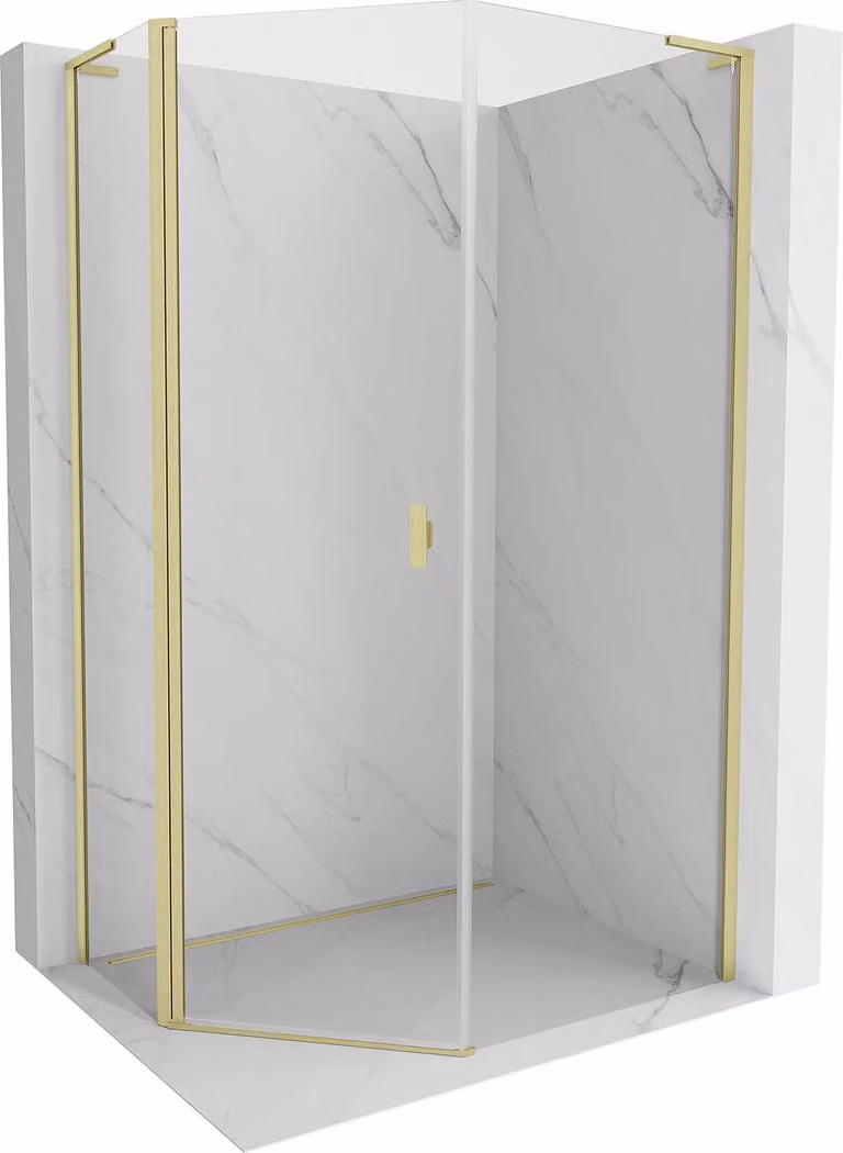 Mexen Mist L cabina doccia pentagonale asimmetrica a battente 80x90 cm, trasparente, oro spazzolato - 8A8L-080-090-55-00