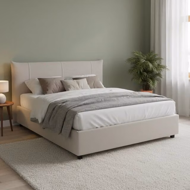 Letto Matrimoniale Ambassador Talamo Italia Bianco con Contenitore a Alzata e Rivestimento in Tessuto L/P/H: 160 x 200 cm – 1