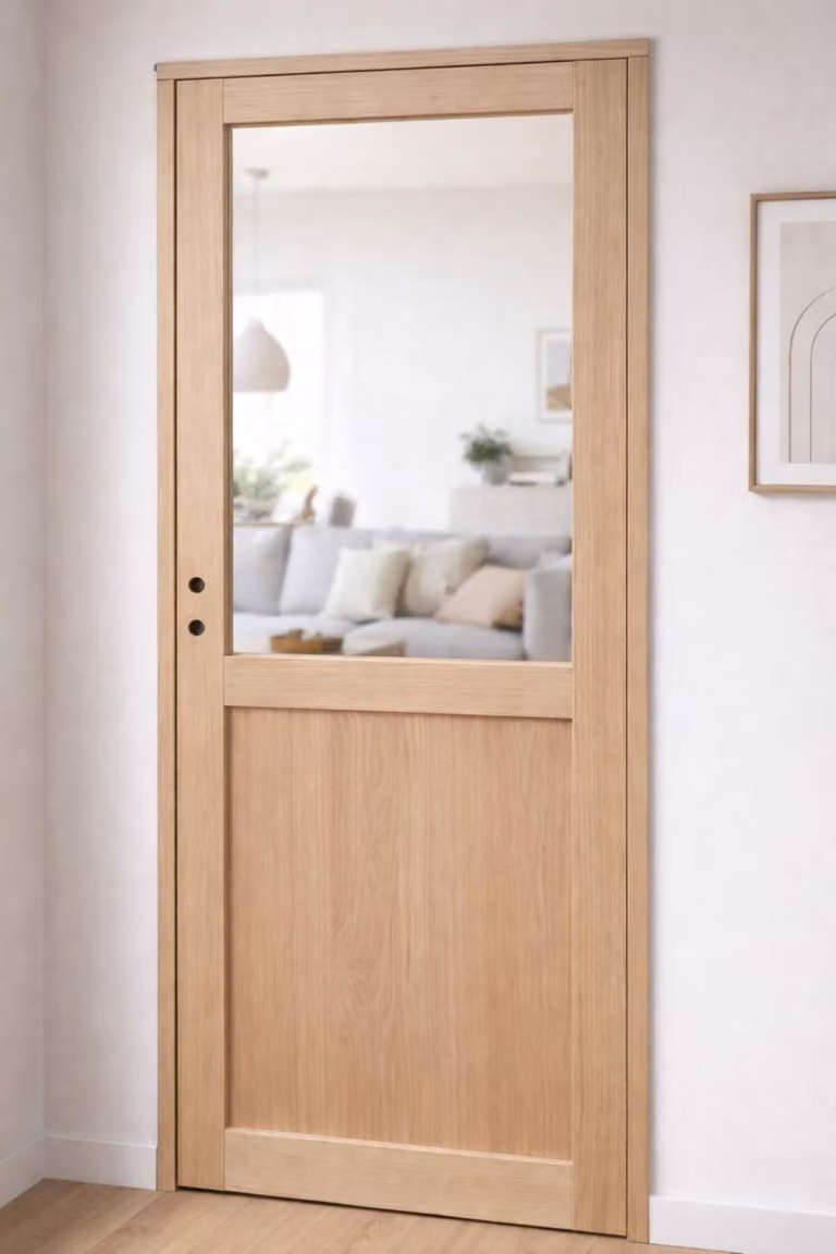 Bloc porte atelier rivestito in rovere H204 x L73 cm, lato tavola P. destro, GD MENUISERIES