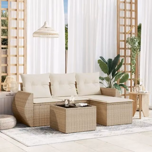 Set Divano da Giardino 5 pz con Cuscini Beige in Polyrattan 3253615