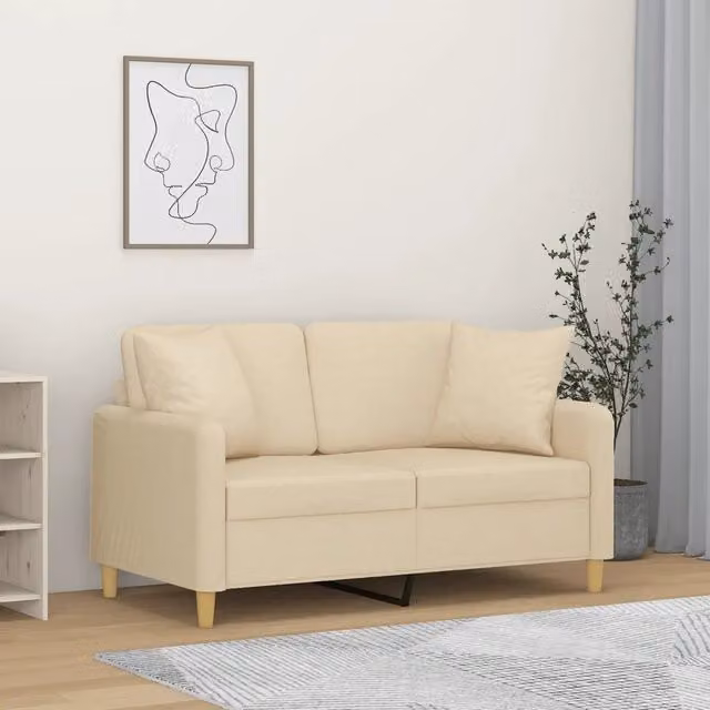 Divano a 2 posti moderno vidaXL in tessuto beige con cuscini e struttura in metallo L: 138 cm, P: 77 cm, H: 80 cm