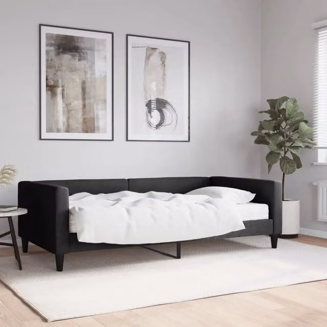 Divano Letto Moderno vidaXL in Tessuto Nero con Materasso in Schiuma L/P/H: 223 x 110 x 68 cm, Dimensioni Materasso: 100 x 200 cm