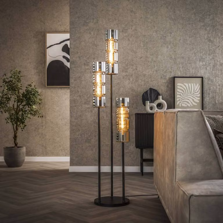 ZIJLSTRA Lampada da terra Cylindro, Cromo / Argento, Soggiorno / Sala da pranzo, Vetro, Moderno, Lampada da terra