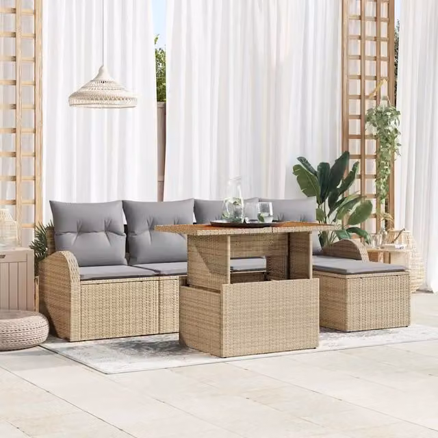 Set Divano da Giardino 6 pz beige e grigio chiaro 3349573