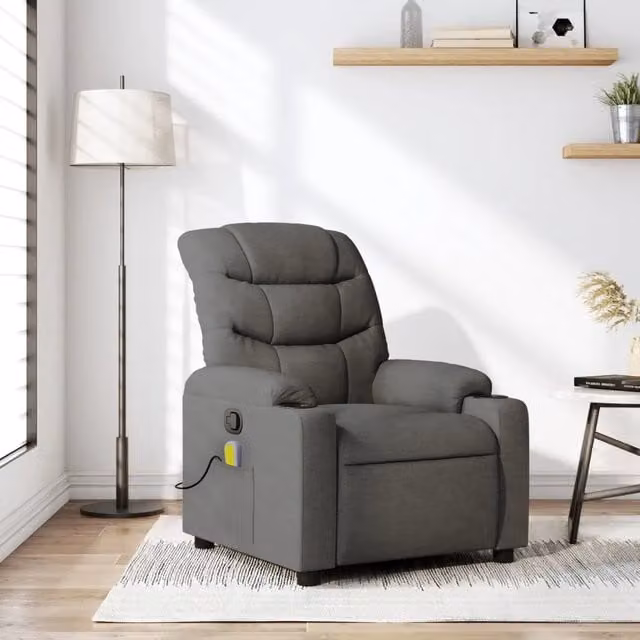 Poltrona reclinabile relax vidaXL in tessuto grigio con braccioli e struttura in legno e metallo