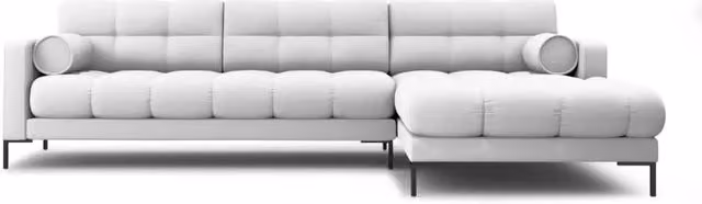 Divano angolare destro Bali di Cosmopolitan Design, modello a 5 posti in tessuto strutturato grigio chiaro con struttura in metallo