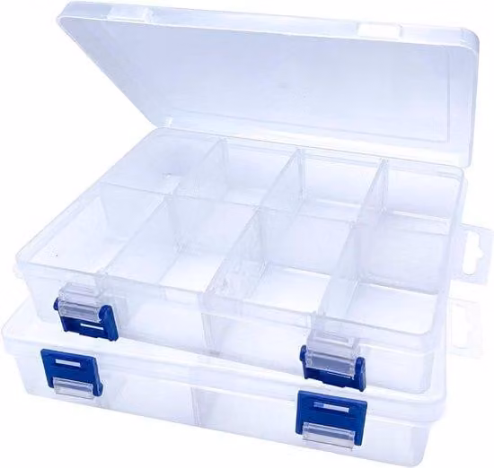 Scatola portaoggetti trasparente a 2 scomparti - Scomparti regolabili - 8 scomparti - Organizer in plastica per gioielli, viti e accessori