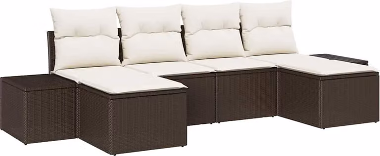 Set Divano da Giardino con cuscino 6 pcs Marrone polyrattan