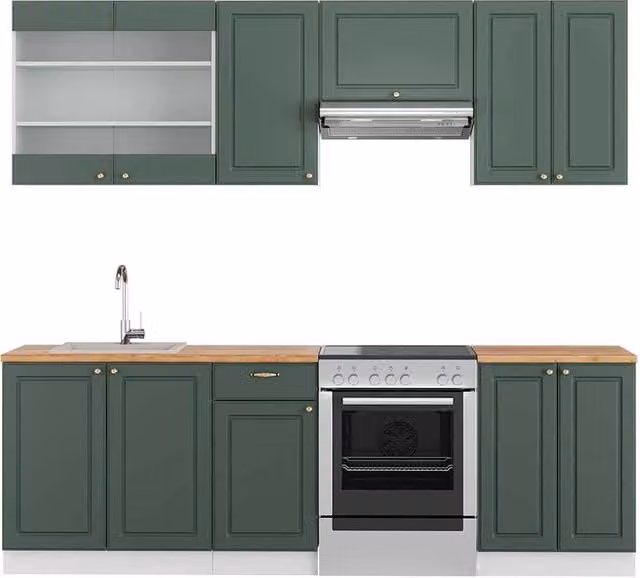 Cucina componibile Fame-Line Verde-oro rustico/Bianco 240 cm, PL Rovere Vicco