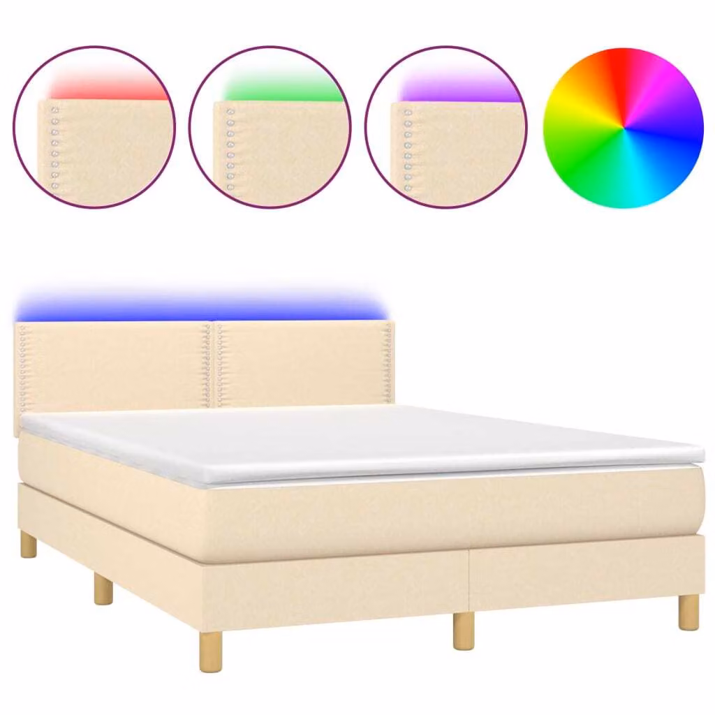 Letto a Molle con Materasso e LED Crema 140x190 cm in Tessuto