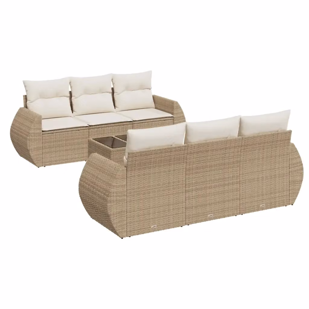 Set di divani da giardino vidaXL 7 pezzi con cuscini beige in rattan e struttura in metallo per esterno – 2