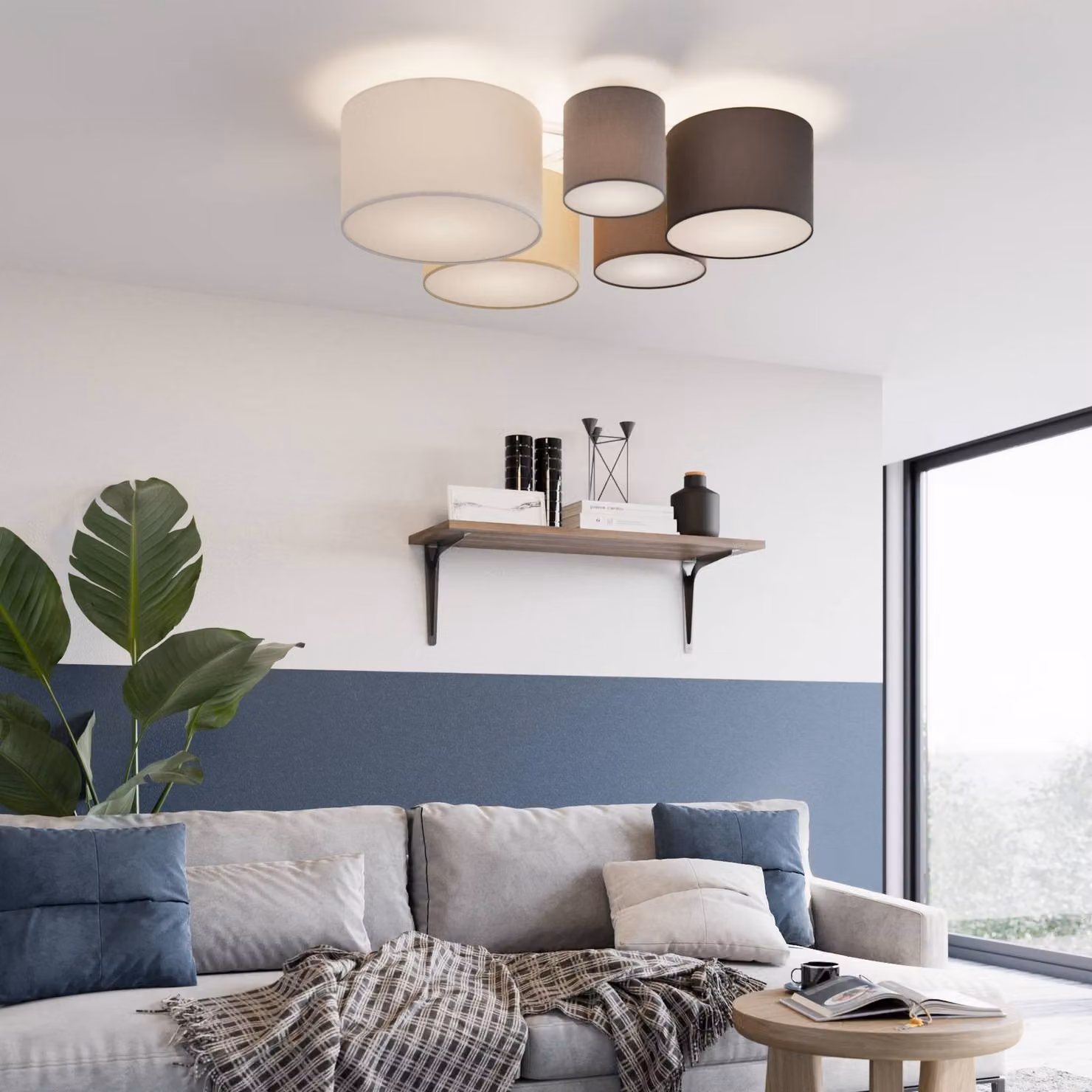 Plafoniera soffitto Laurenz Lindby, dimmerabile, Alluminio / Grigio / Zincato, Soggiorno / Sala da pranzo, Tessuto / Stoffa / Seta, Moderno, Plafoniera