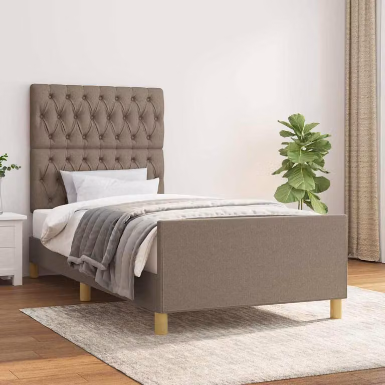 vidaXL Giroletto senza Materasso Beige in Tessuto e Legno L/P/H: 193 x 90 x 128 cm