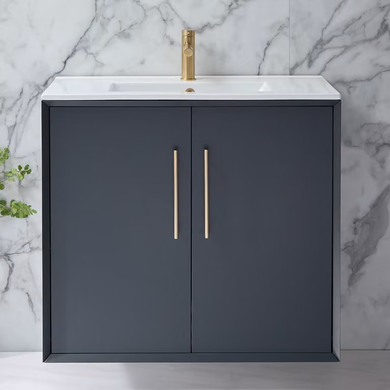 Mobile Bagno Sospeso Antracite 810mm con Lavabo e Maniglie con Barra a T in Oro Satinato - Edge