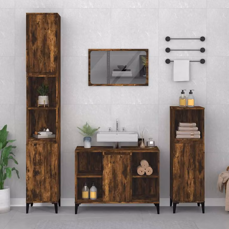 Mobile Lavabo vidaXL in Rovere Fumo e Legno Multistrato, L: 80 cm, P: 33 cm, H: 60 cm