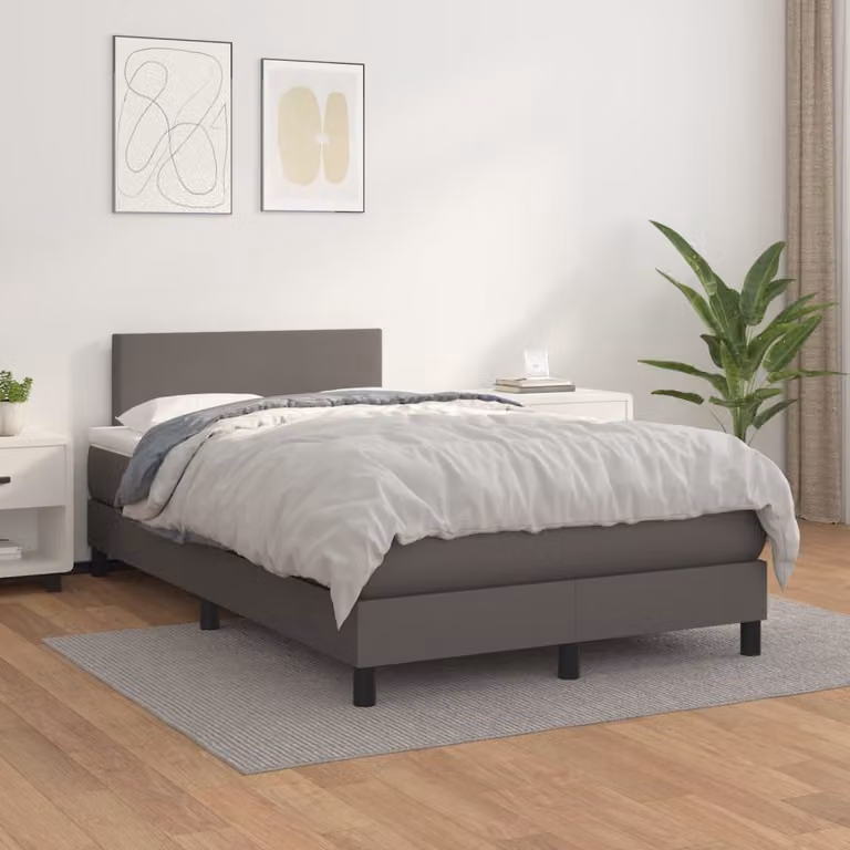vidaXL Letto con Giroletto a Molle e Materasso in Similpelle Grigio e Bianco, L/P/H: 200 x 120 x 88 cm