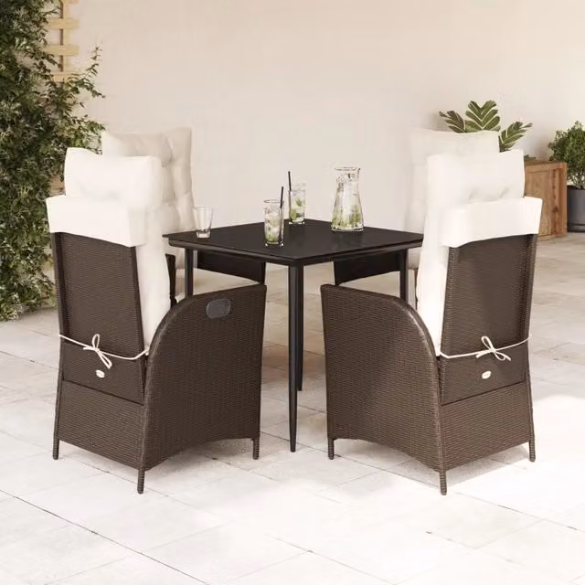 Set da Pranzo da Giardino 5pz con Cuscini in Polyrattan Marrone 3213407