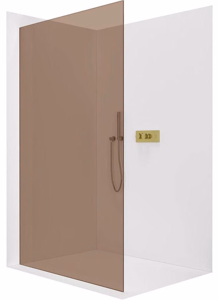 CERANO - Box doccia Walk-in Crystal L/P - 8 mm - sistema senza montanti - dorato, vetro color bronzo - 150x200 cm