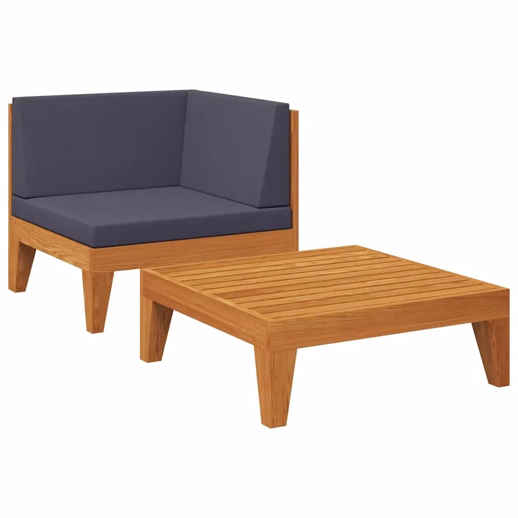 Set Salotto da Giardino L Shape in Legno di Acacia con Divano a 2 Posti, Elemento Angolare e Tavolino, Colore Grigio – 2