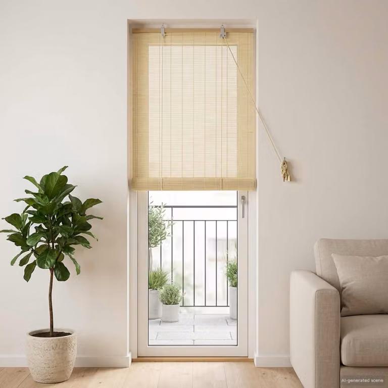 Tenda a rullo vidaXL in bambù naturale, beige e marrone, resistente ai raggi UV, L: 50 cm x H: 220 cm