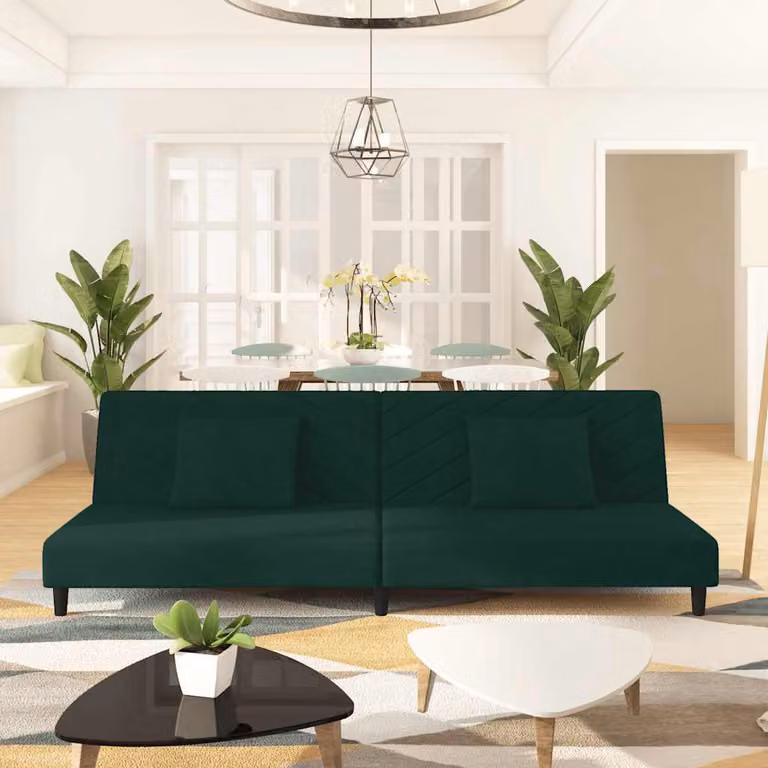 vidaXL Divano Letto Click-Clack in Velluto Verde con Cuscini e Struttura in Legno Massello L/P/H: 200 x 90 x 69 cm