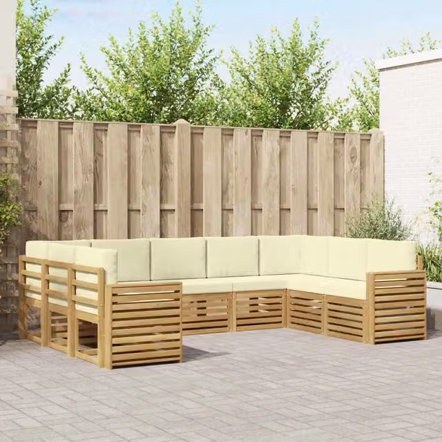 Set di divani da giardino vidaXL in legno di acacia massello con cuscini beige e marrone – 1