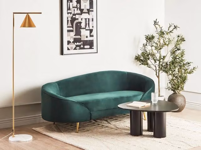 Divano a 2 posti BELIANI in velluto verde smeraldo con gambe in metallo dorato e struttura in legno massiccio, stile glamour, L: 183 cm, P: 75 cm, H: 85 cm – 1
