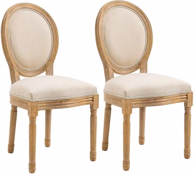 SET 2 SEDIE IMBOTTITE PER SOGGIORNO STILE VINTAGE RETRO IN LEGNO E TESSUTO BIANCO