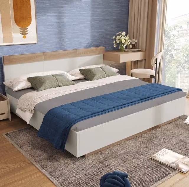 Letto matrimoniale in legno Sonoma Eiche/bianco 160x200 cm con testiera e rete inclusa