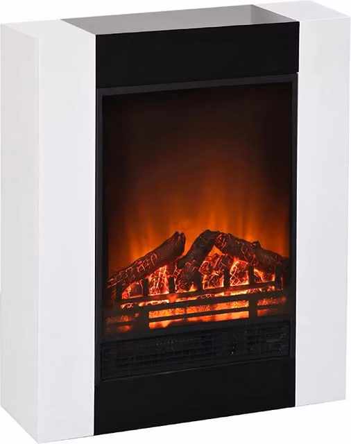 Camino Elettrico da Pavimento Effetto Fiamma 1500W Moderna Bianco e Nero