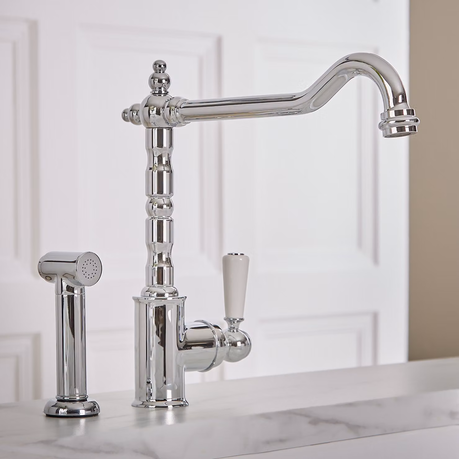 Hudson Reed Elizabeth - Miscelatore da Cucina Classico con Spray Estraibile Monoleva - Cromato e Nero