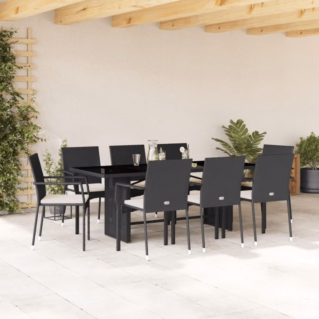 Maison Exclusive - Set da Pranzo da Giardino 9 pz con Cuscini Nero in Polyrattan