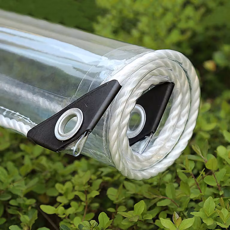 Telo in PVC trasparente impermeabile con occhielli, telo resistente alle intemperie, resistente e pieghevole, 2 × 5 m, telo di protezione dalla pioggia per mobili da giardino, piante e serra