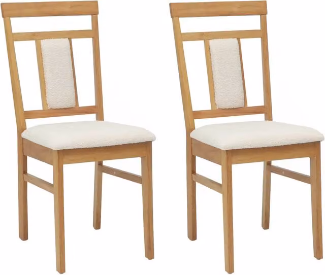 Set di 2 sedie da pranzo in legno di gomma con seduta in tessuto beige e bianco