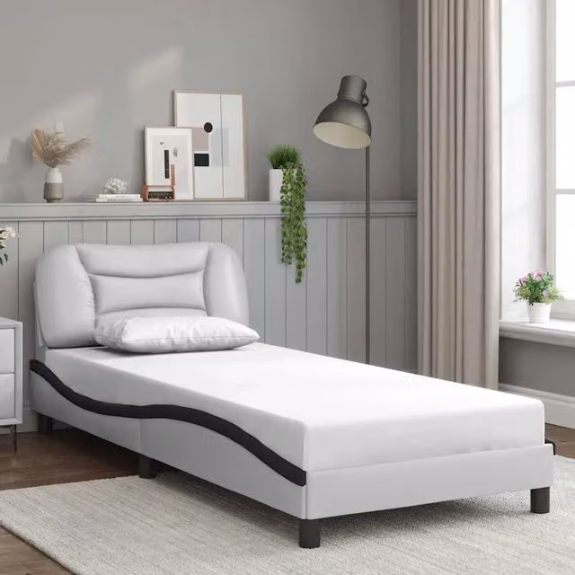 Struttura Letto Hvar Design Mania in Similpelle Bianco e Nero L/P/H: 200 x 90 x 74,5 cm