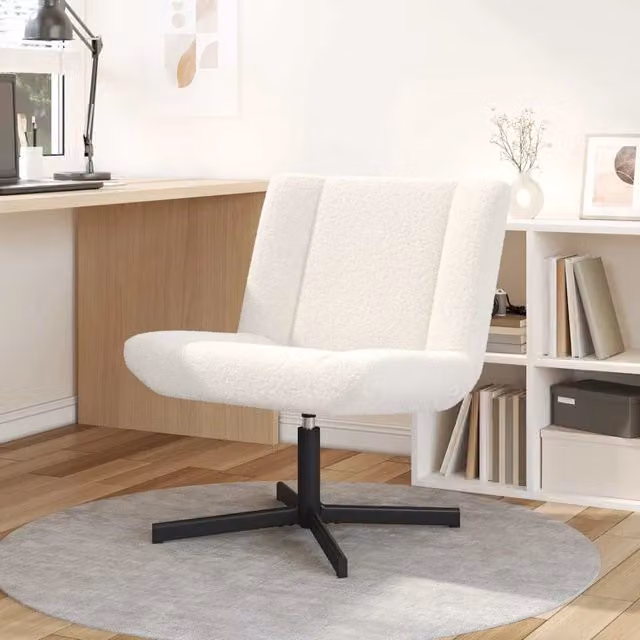 Sedia girevole moderna vidaXL in pelle e tessuto beige e bianco L/P/H: 63 x 75 x 76 cm – 1