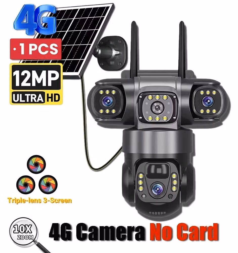 Telecamera di sorveglianza solare VTS28 - 4G - Triplo obiettivo - 15 MP - IP66 - Visione notturna a colori - Senza scheda di memoria