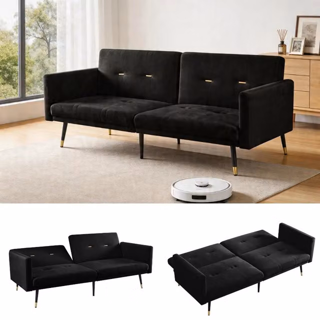 Divano Letto Pieghevole 2 in 1 ¨C MINIMAL ¨C Nero, Schienale Regolabile
