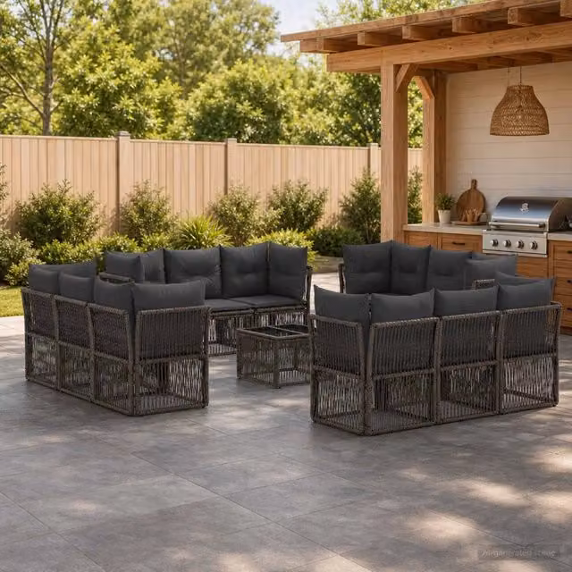 Set Divano da Giardino a L con Poltrona e Tavolino vidaXL, 13 Pezzi, Grigio – 1