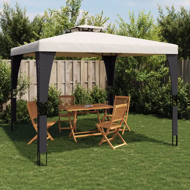 Gazebo vidaXL con Tetto a Capanna in Acciaio e Poliestere, Colore Beige, L/P: 298 x 298 cm, H: 268 cm