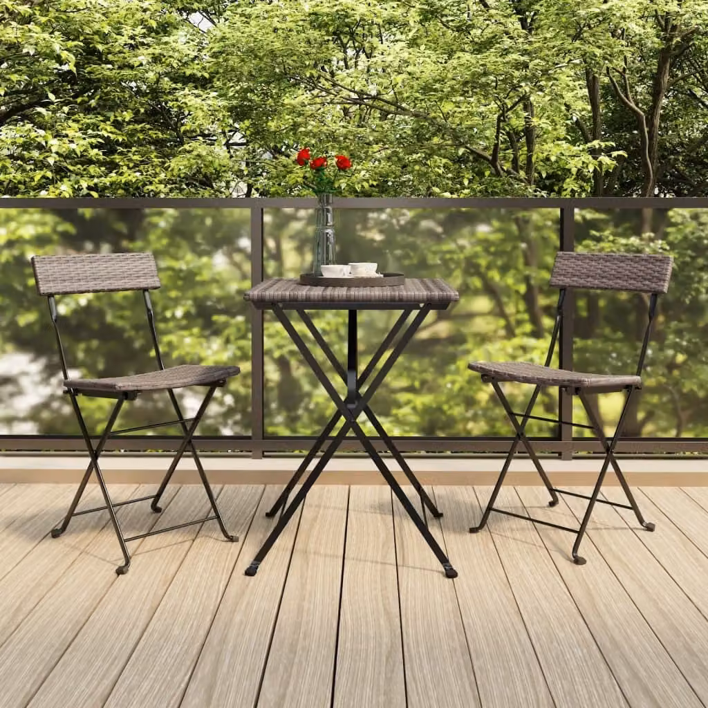 The Living Store 3-tlg. Set da bistrot Klappbar Grau Poly Rattan